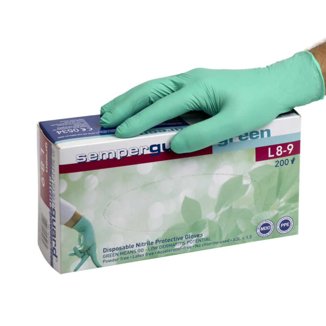 Gants nitriles - Boite de 200 gants. Carton de 10 boites - SemperCare® Green-0
