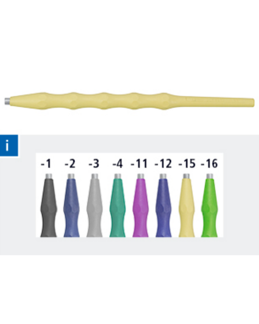 Poignée, plastique, stérilisable pour embouts de sonde remplaçables, miroir buccal, asymétrique, jaune M2.5-0