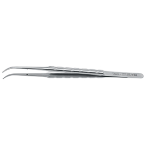 Pince micro-chirurgicale 17,5 cm incurvée, inox, 1x2 dents, goupille de guidage en acier inoxydable, conception SWORD,
