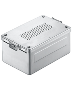 Stérilisation - Récipient 310x190x130 mm Plateau et couvercle perforés, avec filtre en papier à usage unique dans le couvercle et le plateau