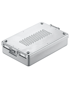 Stérilisation - Récipient 310x190x40 mm Plateau et couvercle perforés, avec filtre en papier à usage unique dans le couvercle et le plateau